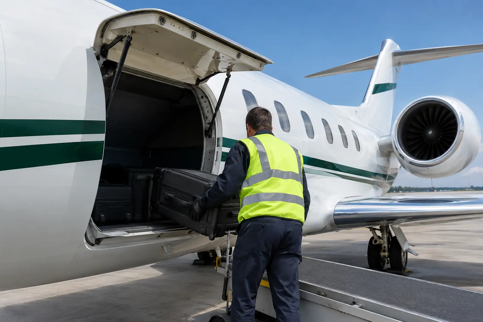 Bags loaded into a private jet