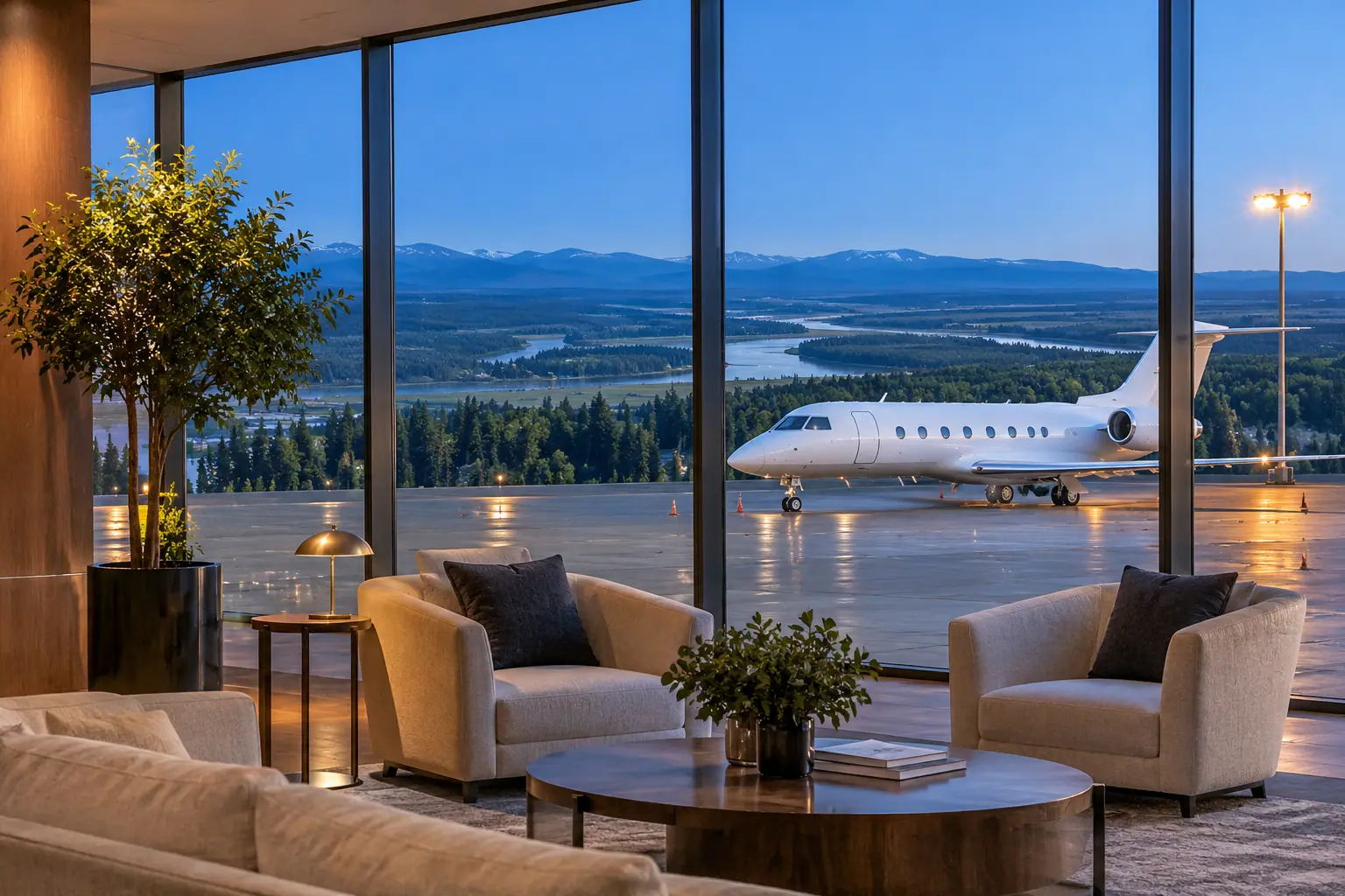 Private terminal lounge overlooking the ramp