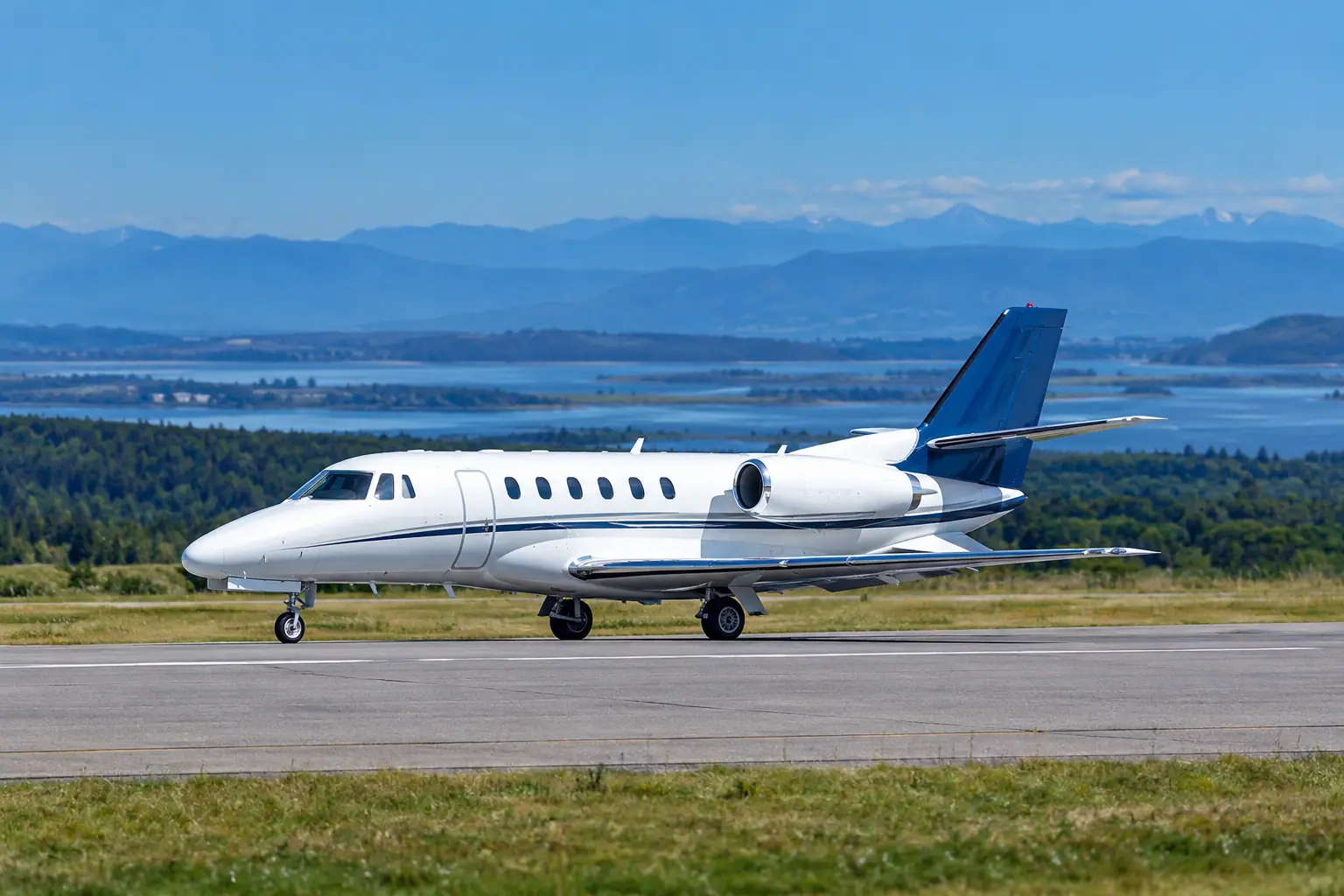 Midsize jet on the ramp