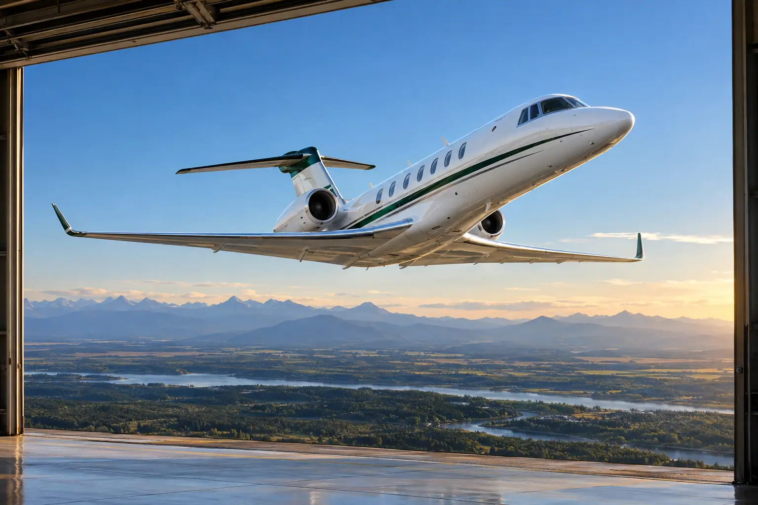 Private jet climbing out over the US