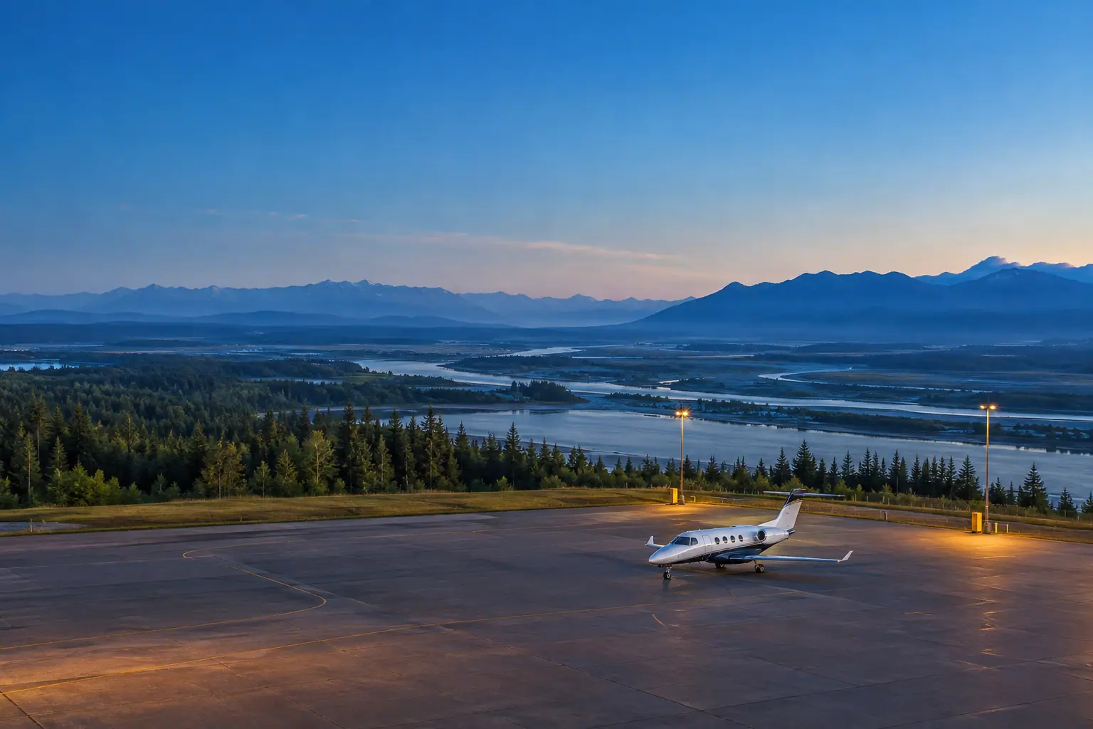 Light jet waiting on an empty ramp